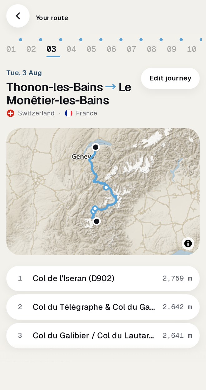 Day 3 from Thonon-les-Bains to Le Monêtier-les-Bains over the Iseran, Télégraphe and Galibier passes