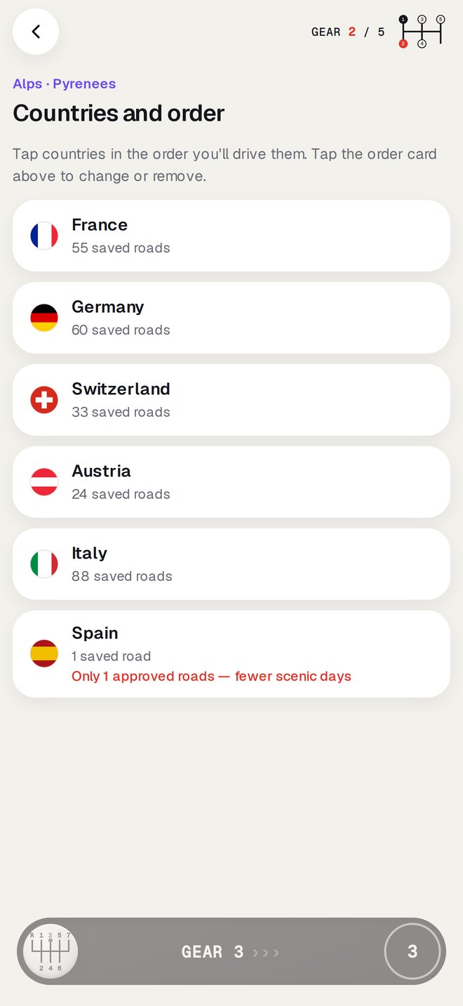 Choosing regions in the ROADTRIP trip builder